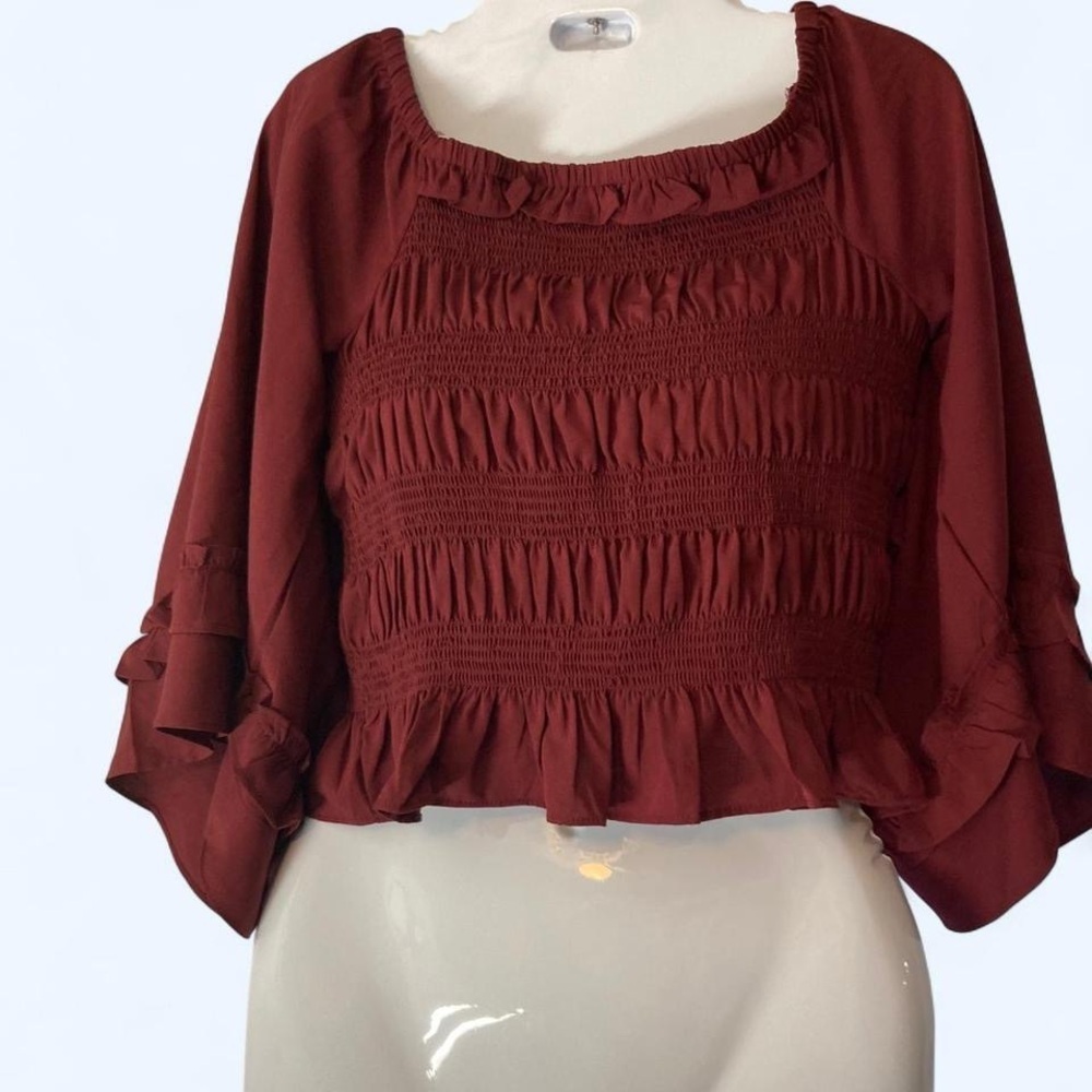 Burgundy top with ruffles and bell sleeves #boho Wishing Waves L